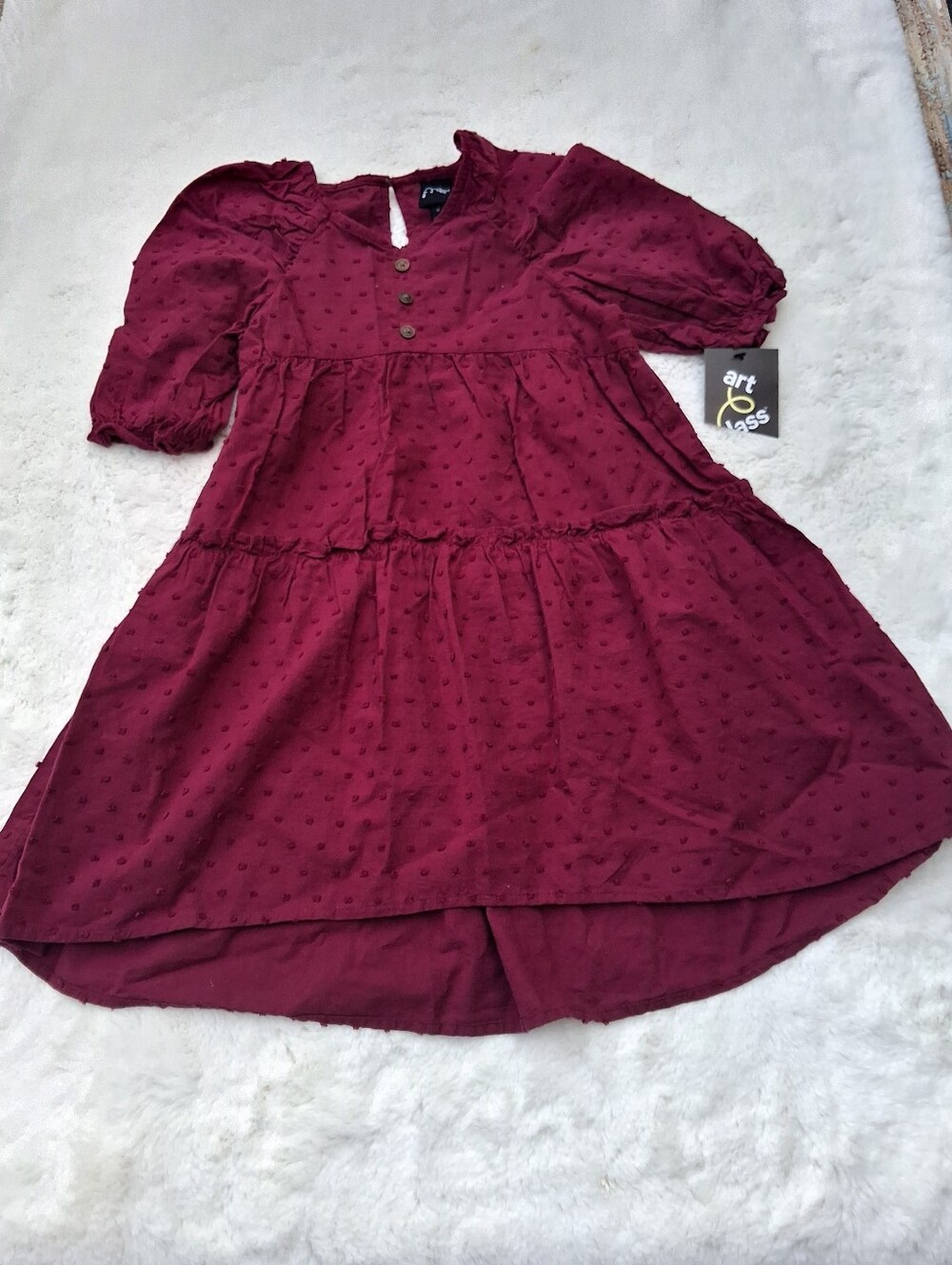 art class Burgundy Dot Tiered Puff Sleeve Dress Size 3T